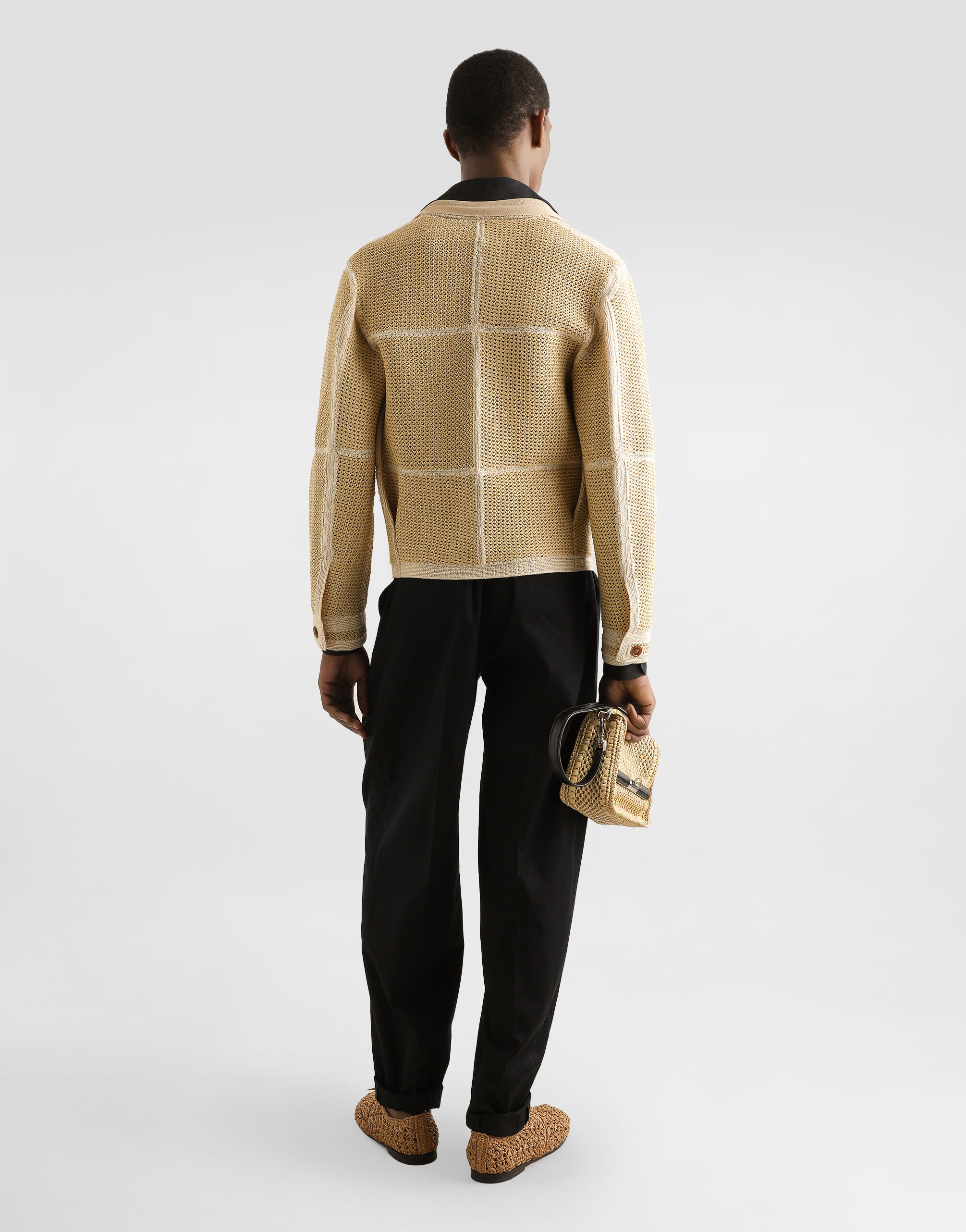 Three-button long-sleeved linen shirt in Black for Men