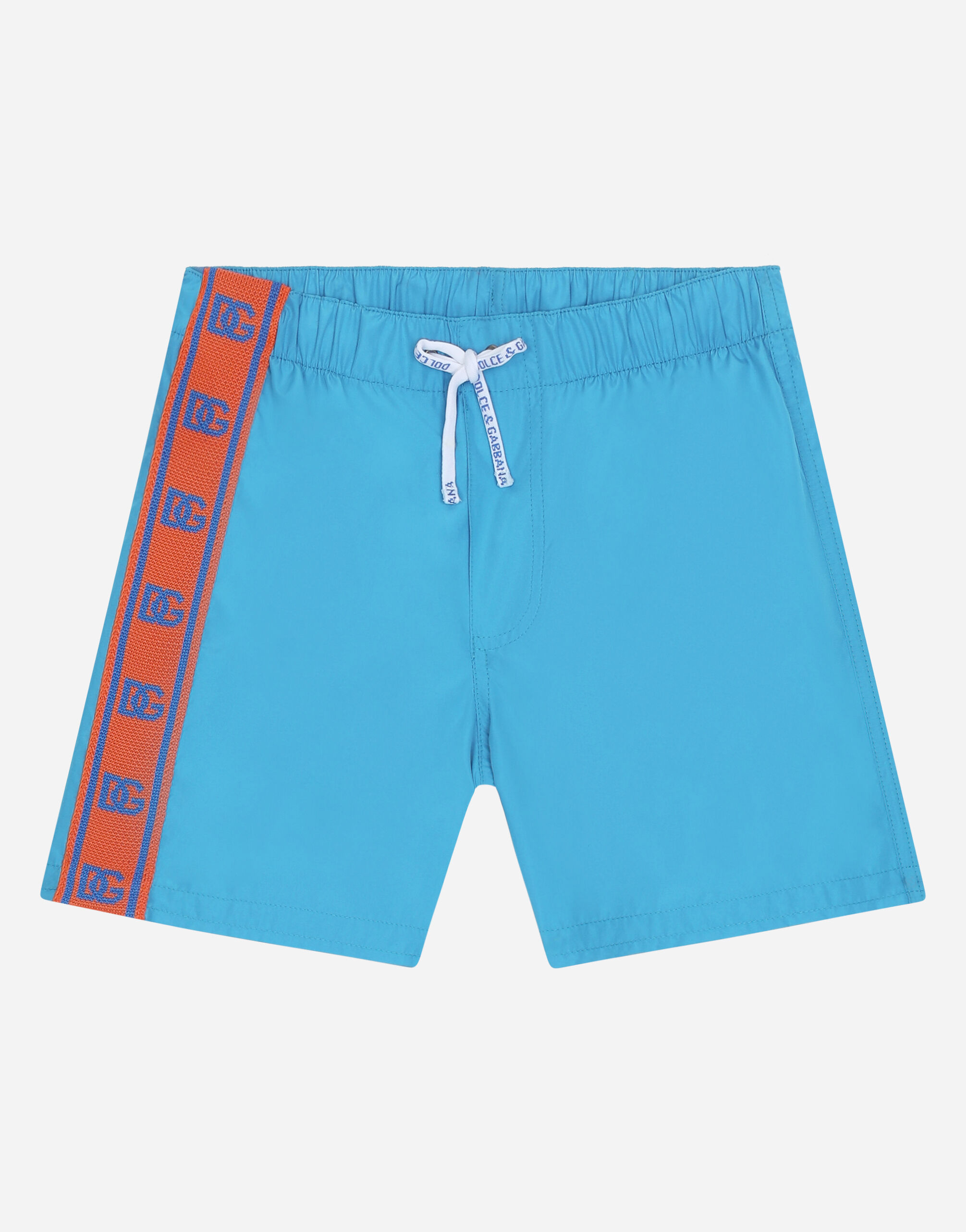 Nylon swim trunks with DG logo band in Azure for Dolce Gabbana US