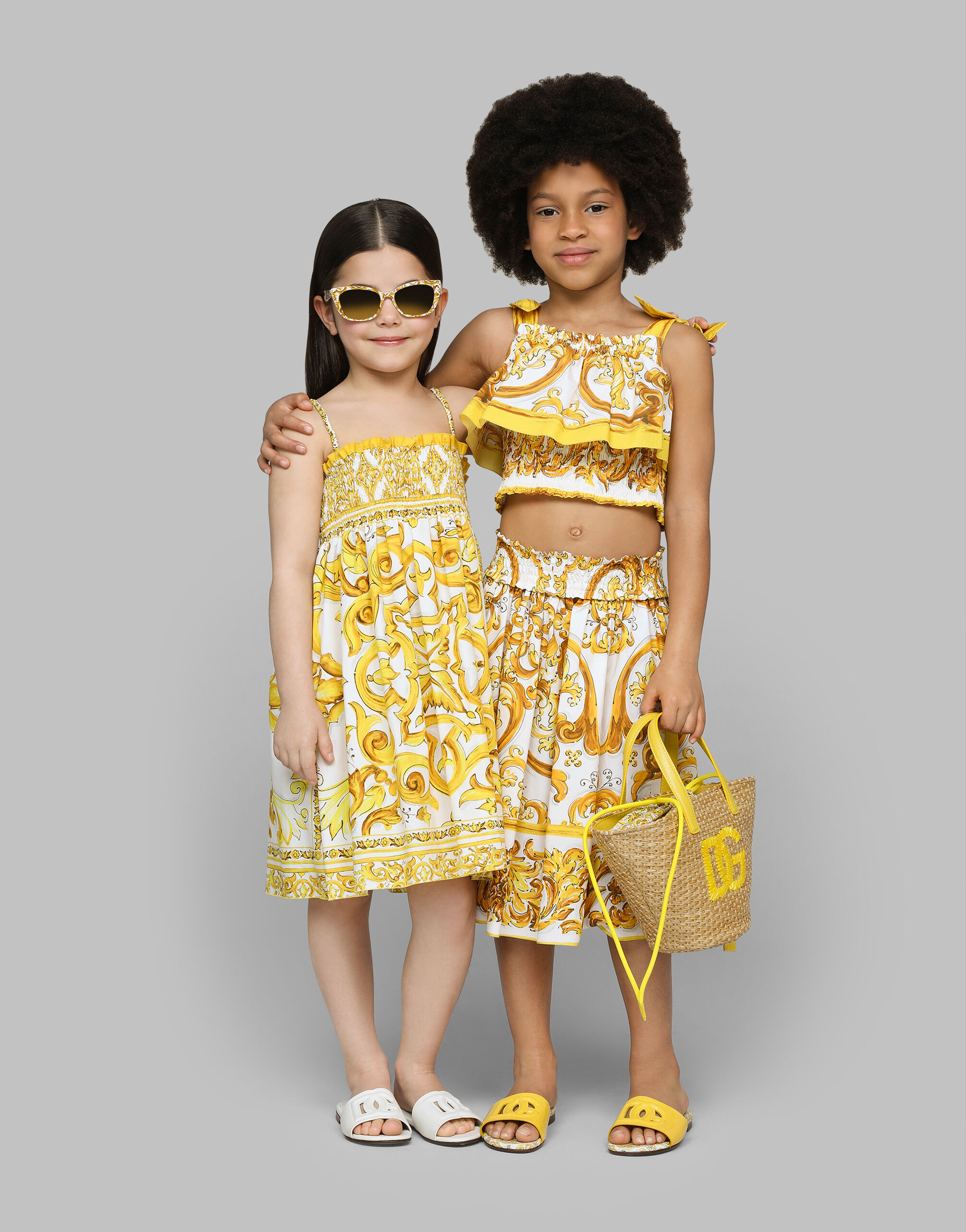 Poplin skirt with yellow majolica print