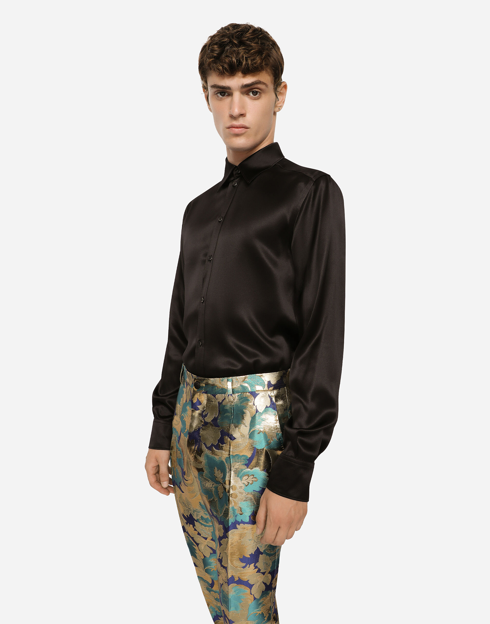 ブラックのメンズ Silk satin Martini-fit shirt | Dolce&Gabbana®