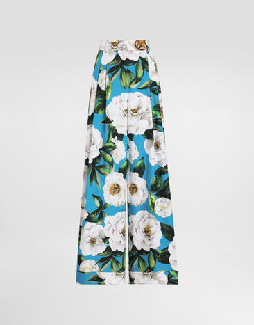 Dolce & Gabbana Cotton palazzo pants with gardenia print Black FTBM0TFU21E