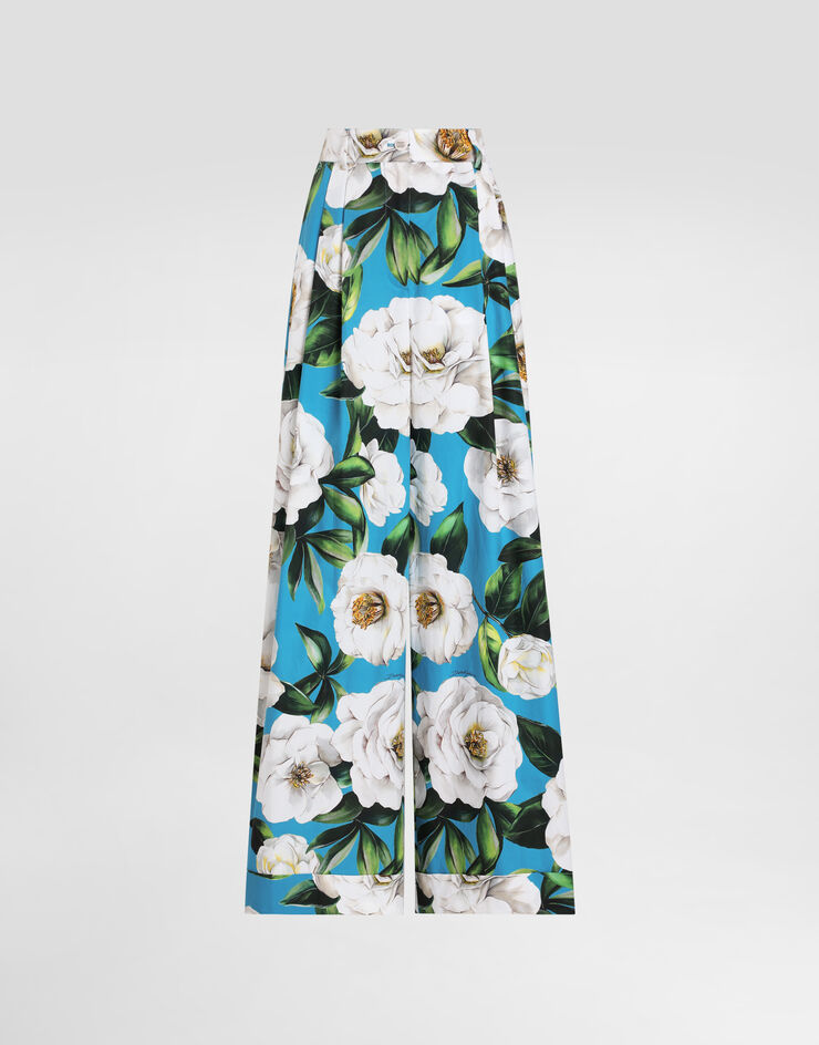 Dolce & Gabbana Cotton palazzo pants with gardenia print Print FTC9ZTHS5TJ