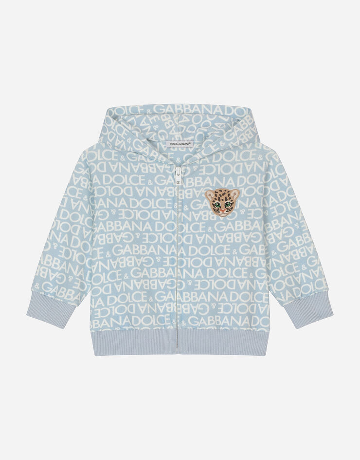 DolceGabbanaSpa Kapuzensweatshirt aus Jersey mit Logomania-Print und Patch Azurblau L1JWHMG7KR1