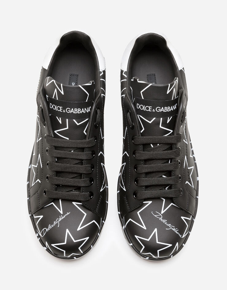 Dolce & Gabbana CALFSKIN NAPPA PORTOFINO SNEAKERS WITH MIXED STAR PRINT BLACK CK1544AJ609