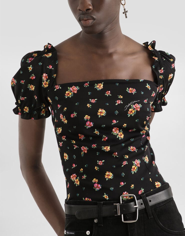Dolce & Gabbana Top aus Charmeuse mit Blümchen-Print Mehrfarbig F7BH9TFSA8F