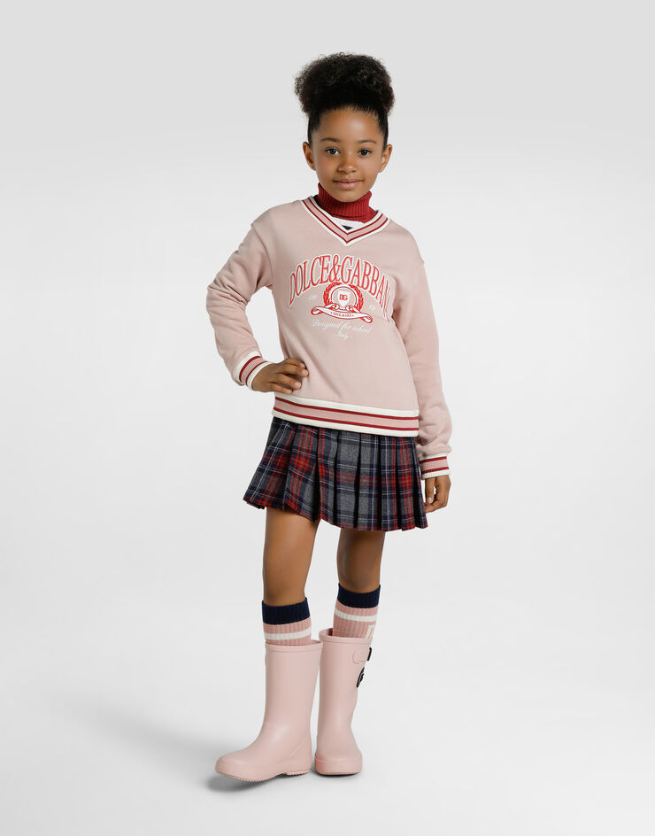 Dolce & Gabbana Fleece and tartan dress with Dolce&Gabbana print Multicolor L5JDAKG7PHB