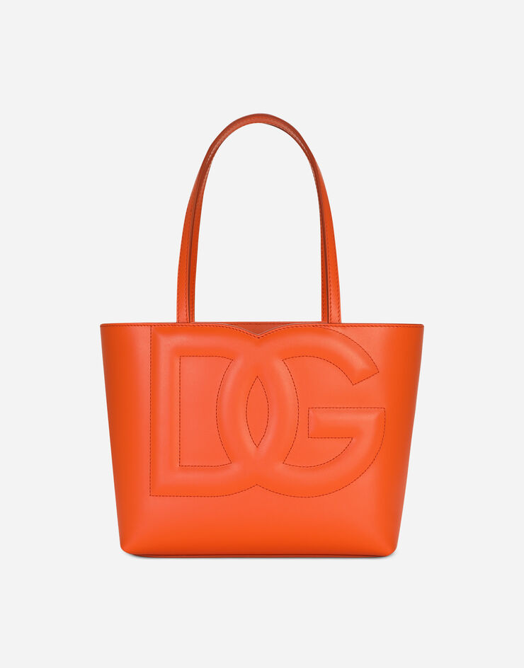 Dolce & Gabbana حقيبة تسوق صغيرة من جلد عجل بشعار DG برتقالي BB7337AW576