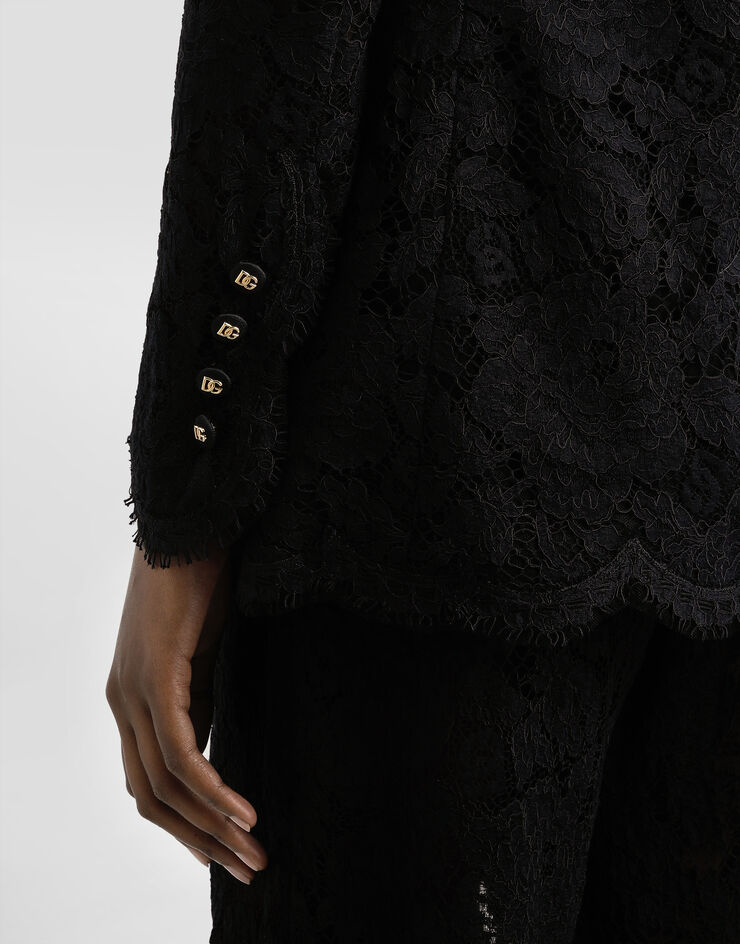 Dolce & Gabbana Double-breasted branded floral cordonetto lace Turlington-fit jacket Black F29TRTHLM7L