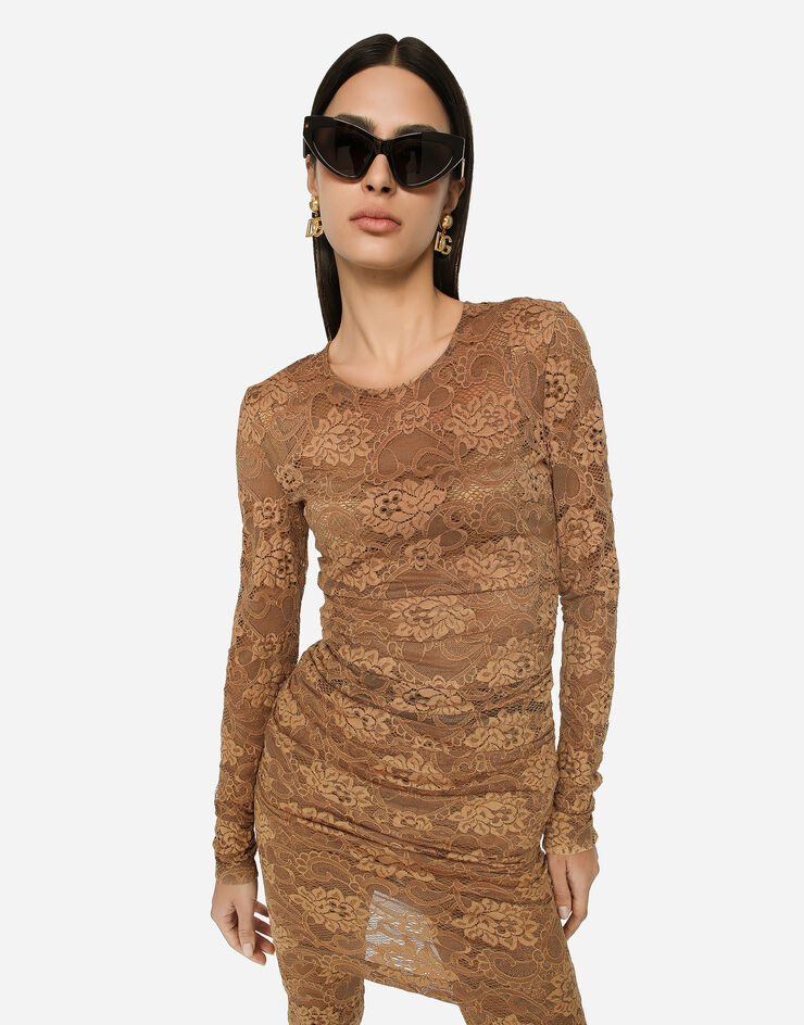 Dolce&Gabbana Kurzes Kleid aus floraler Spitze Beige F6DBCTFLUBV