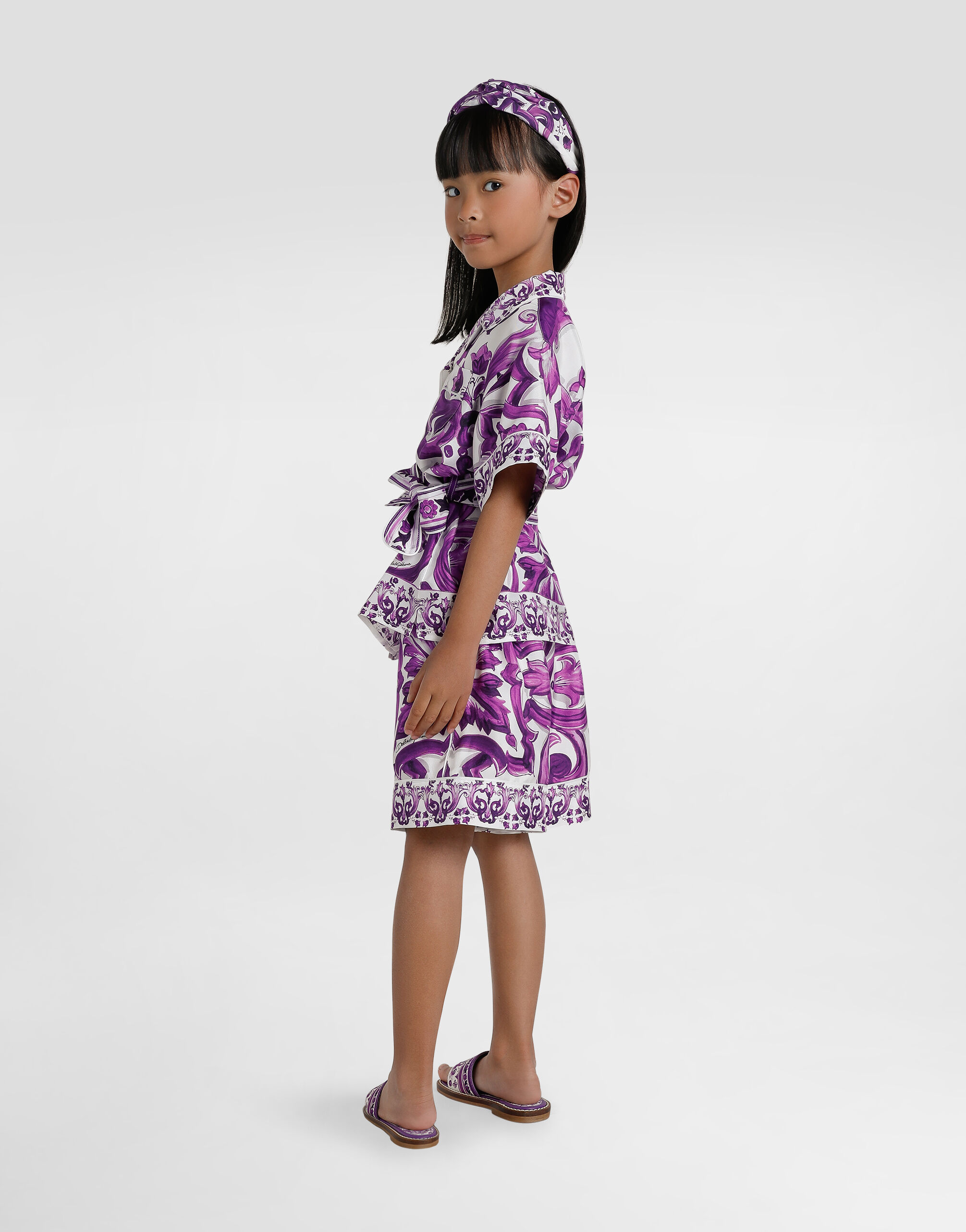 Majolica-print twill shirt in Multicolor for Girls | Dolce&Gabbana® US