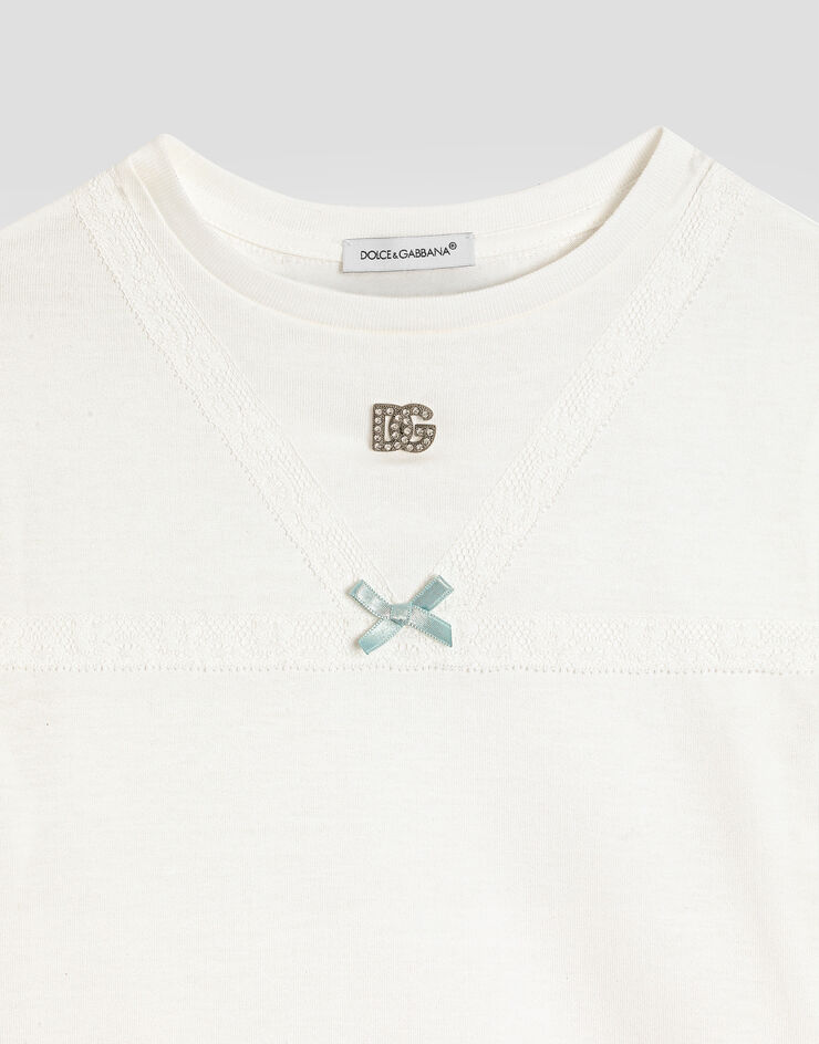 Dolce & Gabbana Jersey t-shirt with metallic DG logo with rhinestones White L5JTQMG7PYG