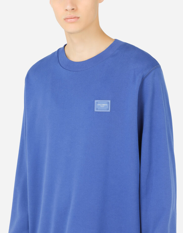 Dolce & Gabbana Jersey sweatshirt with branded plate Blue G9PD3TFU7DU
