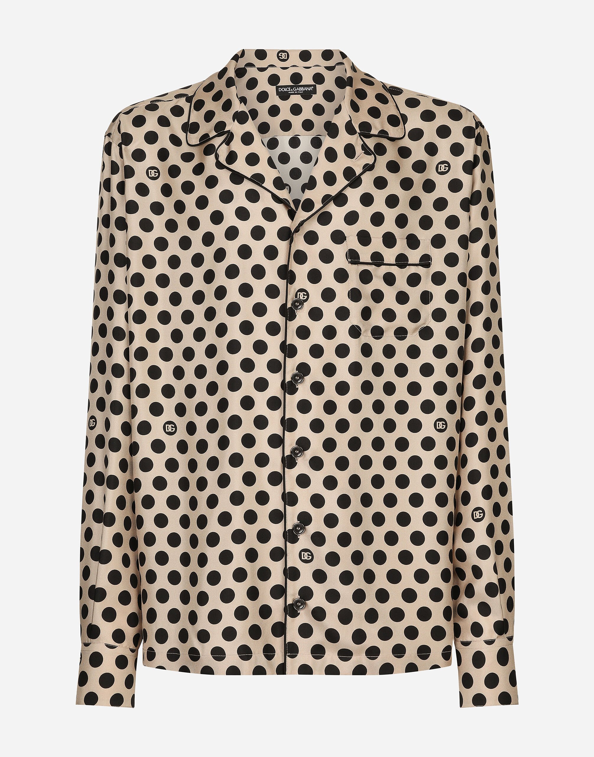 Dolce & Gabbana Camisa de seda con estampado de lunares y logotipo DG Imprima G9AZDTFS6N5