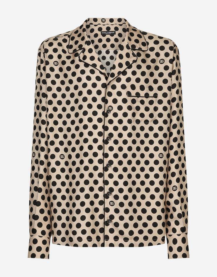 Dolce & Gabbana Camisa de seda con estampado de lunares y logotipo DG Imprima G5IF1TIS1UZ
