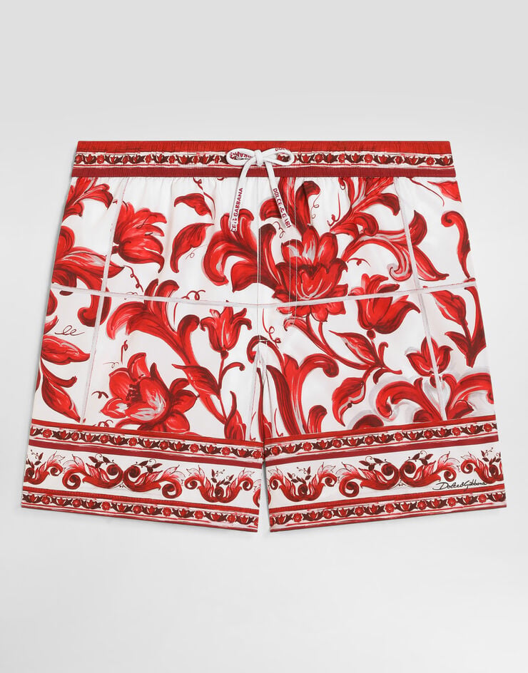 Dolce & Gabbana Boxer de bain en nylon à imprimé majolique Multicolor L4J850ON0I3