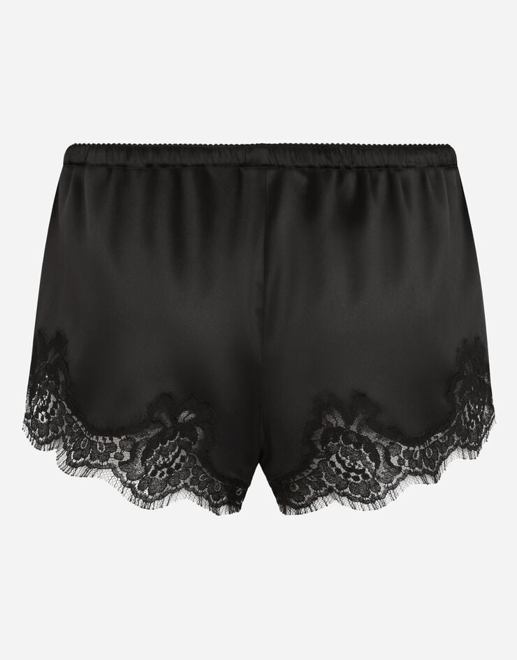 Dolce & Gabbana Satin lingerie shorts with lace detailing Black O3A02TONO13