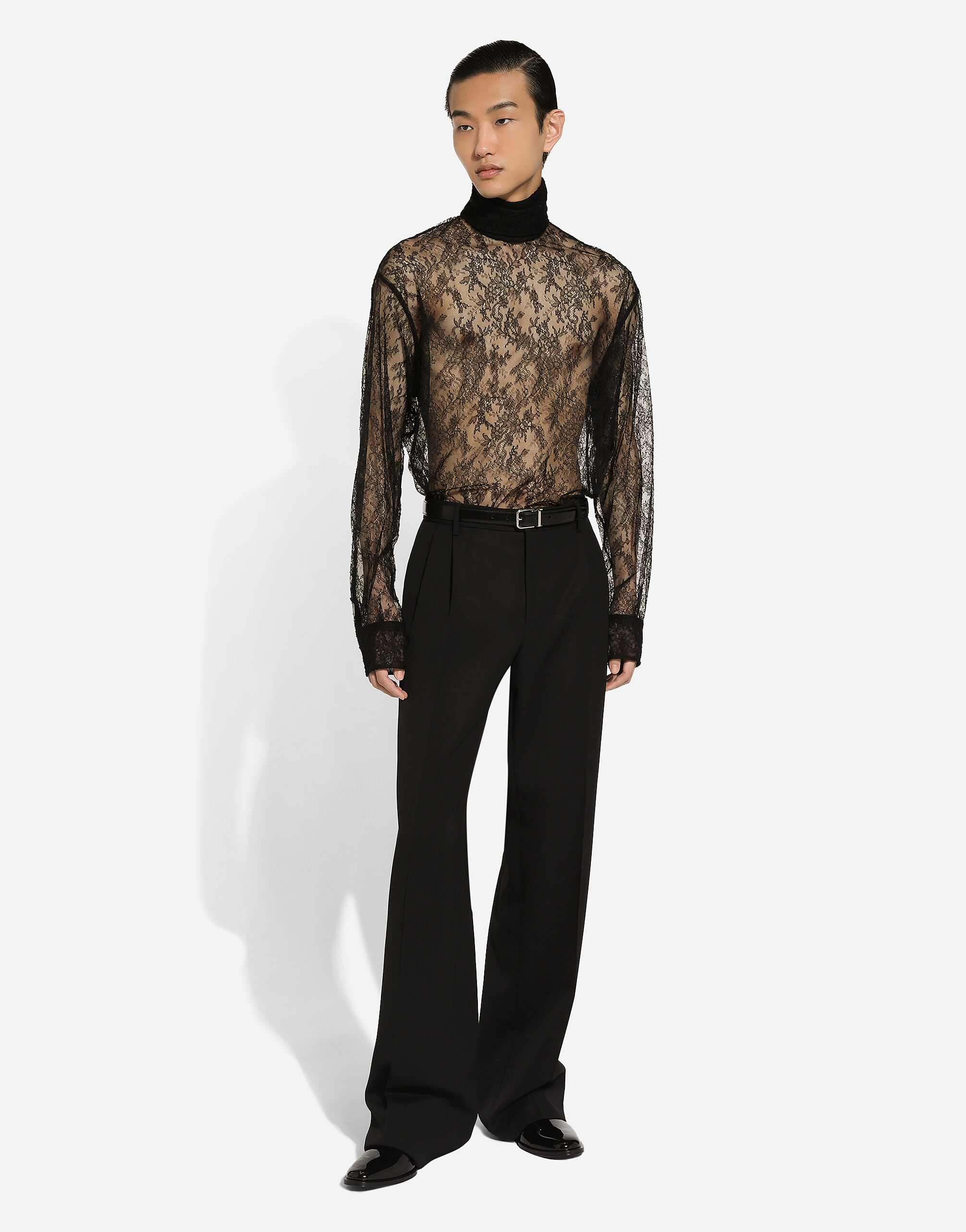 【ファッション通販】の商品をすべて Loose Men for Black in cuffs shirt with turtleneck lace 男性用