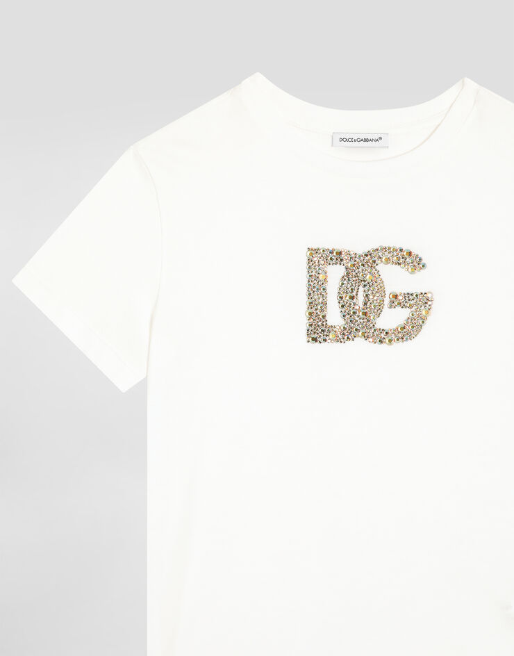 Dolce & Gabbana T-Shirt aus Jersey mit DG-Logo Weiss L5JTOXG7O0X