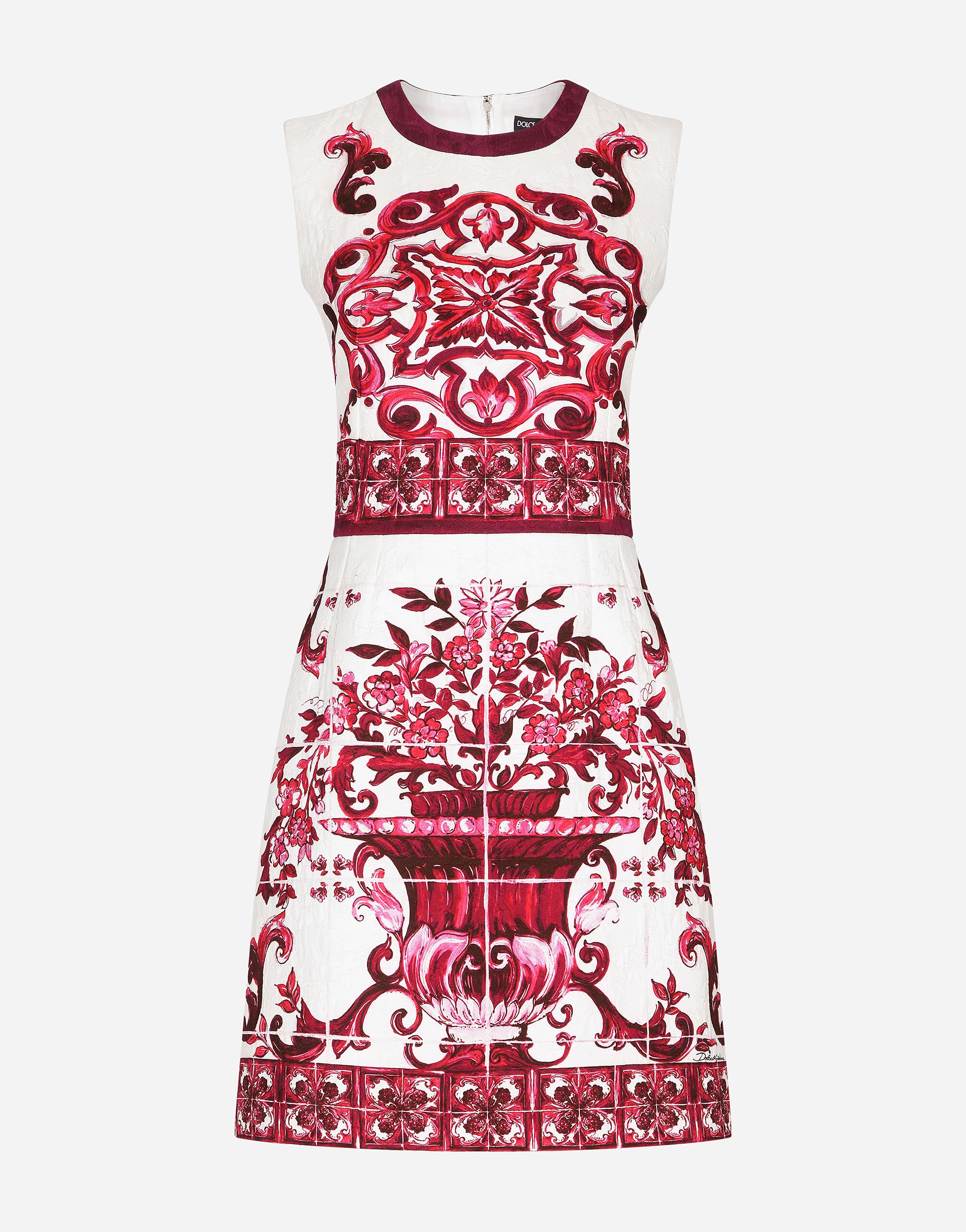 Dolce & Gabbana Vestido corto de brocado con estampado Maiolica Amarillo F73G9THLM7L