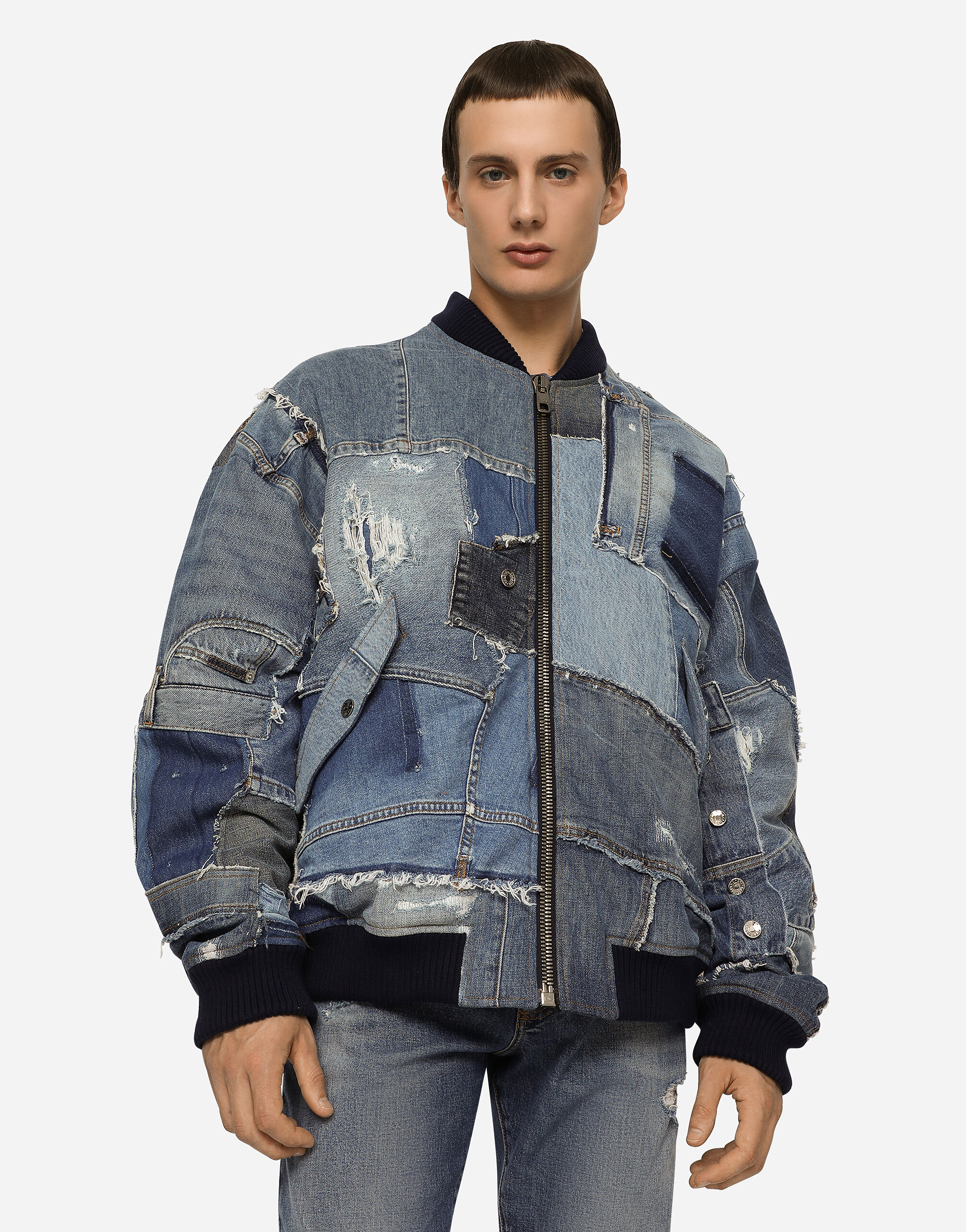 Patchwork denim jacket mens cheap
