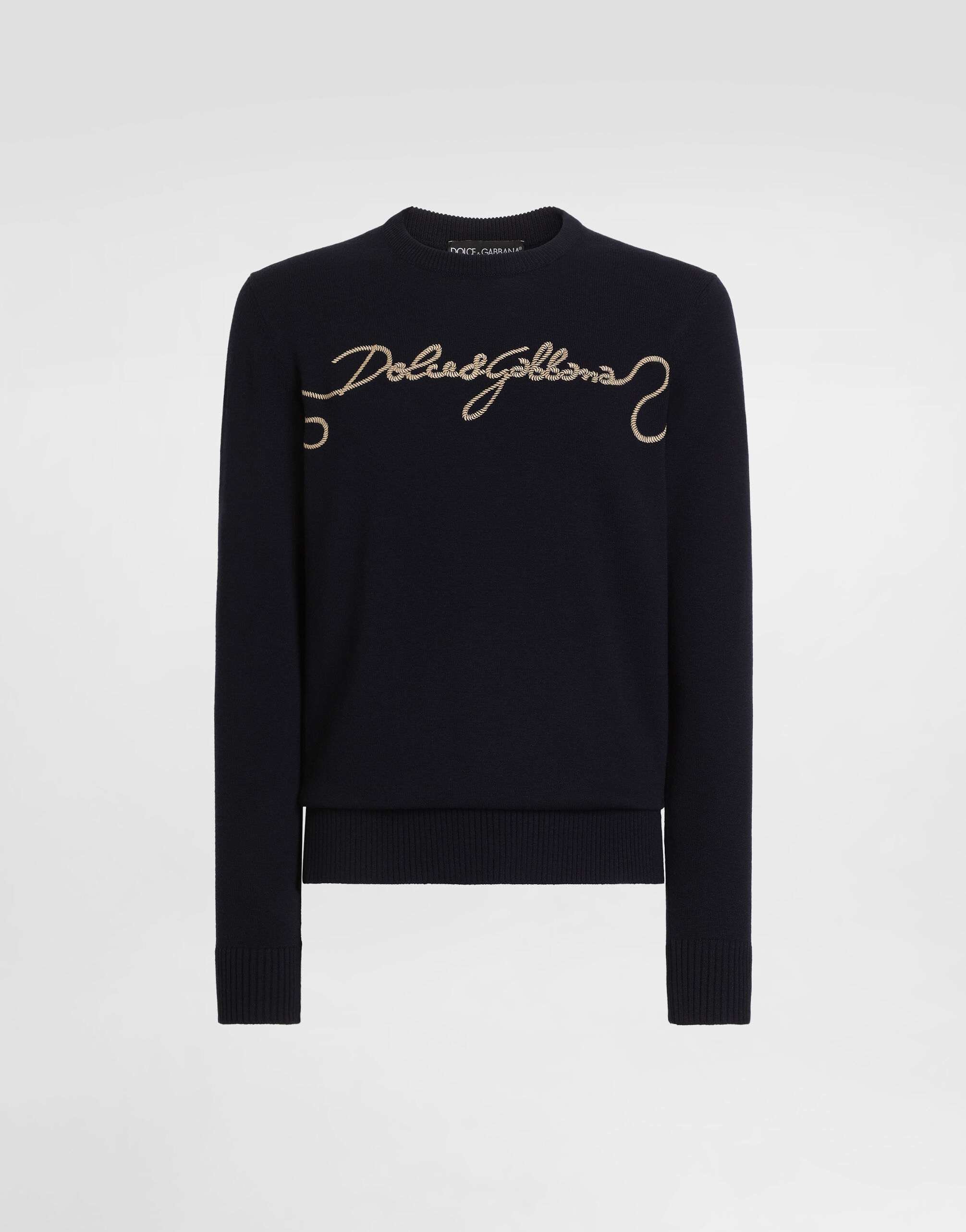 Smooth knit pullover with embroidery in Blue for Men