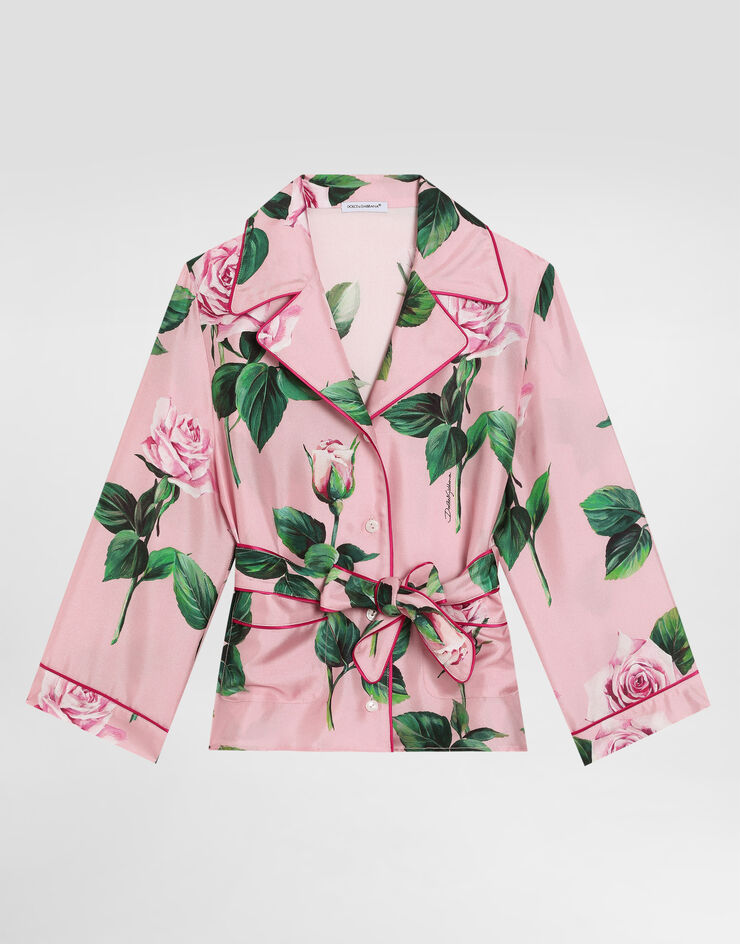 Dolce & Gabbana Bluse aus Twill mit Rosenprint Drucken L56S29IS1X8