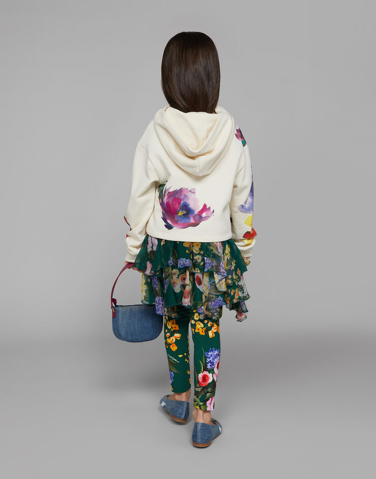 Dolce & Gabbana Felpa con cappuccio in jersey stampa fiori Beige L5JWAKG7M3C