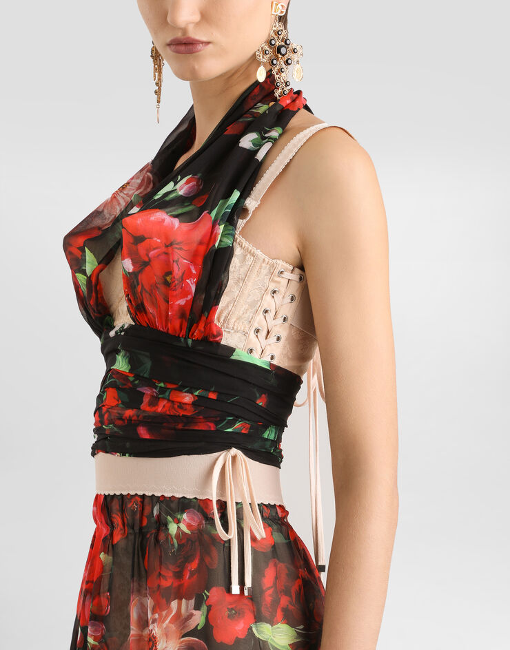 Dolce & Gabbana Top bustier in marquisette e chiffon stampa Fiori Stampa F7AW9TIS1Y6