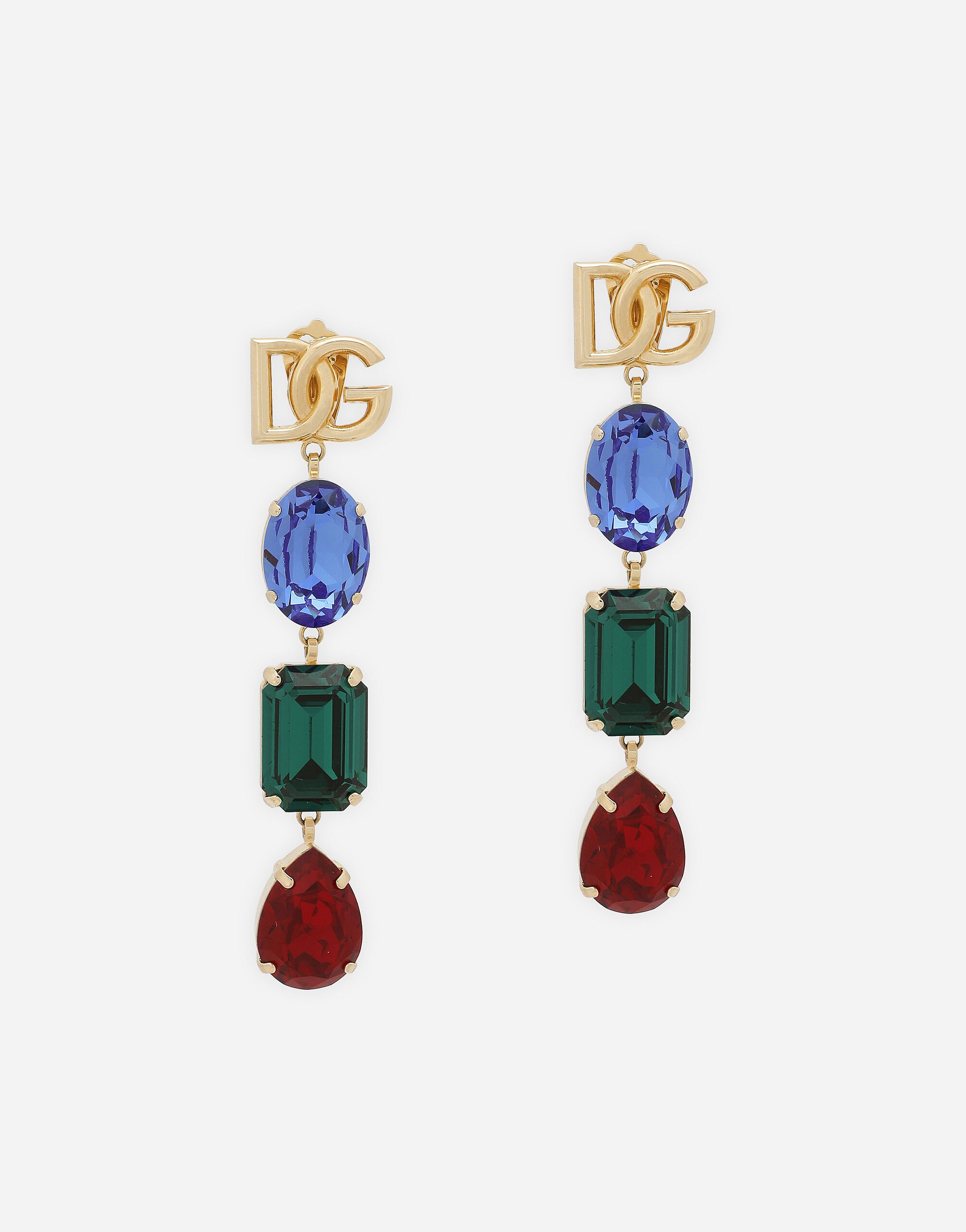 Dolce & Gabbana Lange Ohrringe mit DG-Logo und mehrfarbigen Strasssteinen Mehrfarbig O9C27JONN72