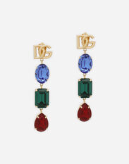 Dolce & Gabbana Long earrings with DG logo and multi-colored rhinestones Gold WEN6P2W1111