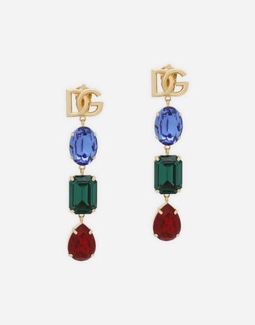 Dolce & Gabbana Boucles d’oreilles longues avec logo DG et strass multicolores Jaune BB6003A1001