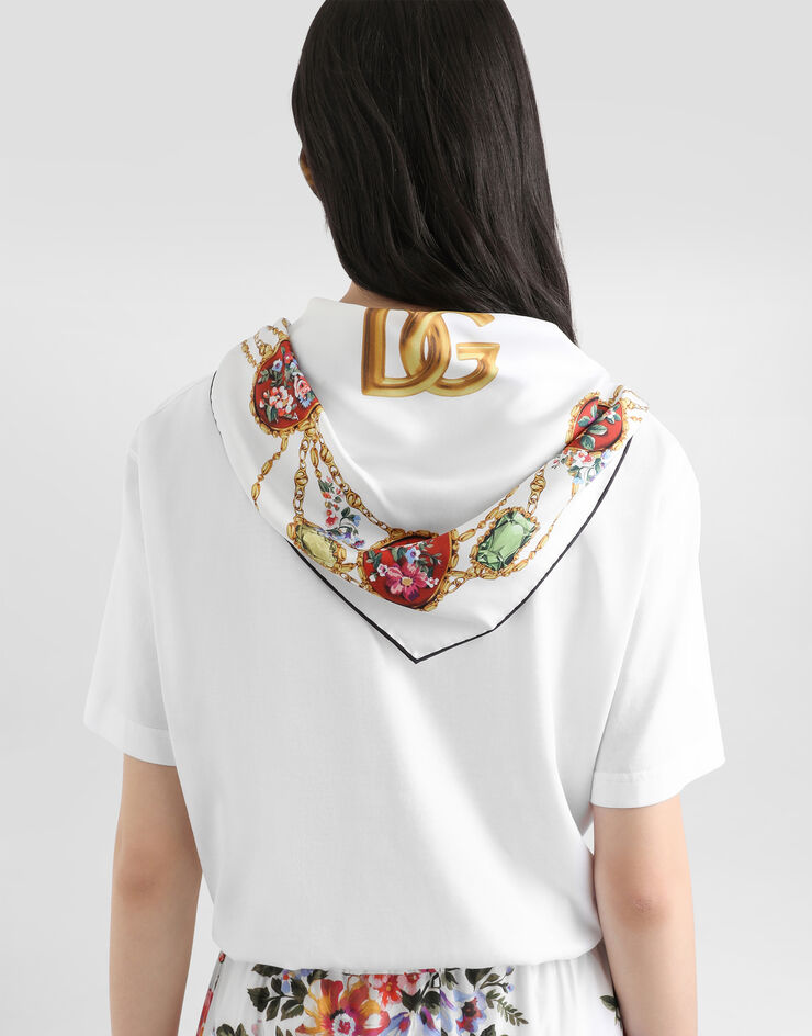 Dolce & Gabbana 티셔츠 저지 소재 스카프 디테일 DG 자수 장식 화이트 F8W33ZGDDPW