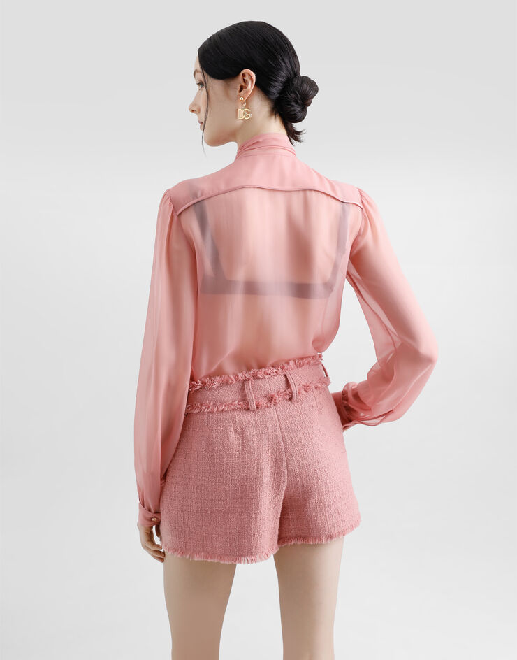 Dolce & Gabbana Bluse aus Chiffon mit Rüschen und Schleife am Kragen Pink F5T18TFU1AT
