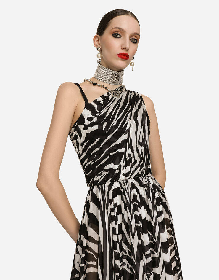 Dolce & Gabbana Zebra-print one-shoulder chiffon dress Multicolore F6AELTGDAWK