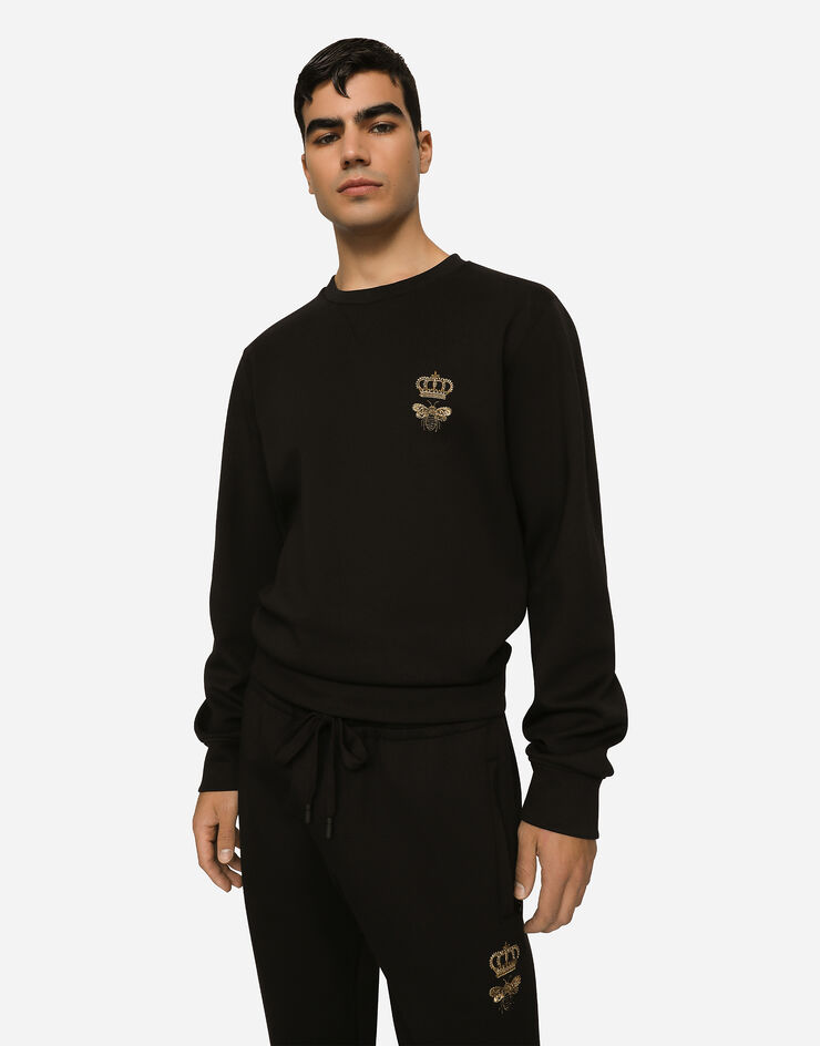 Dolce&Gabbana Sweat-shirt en jersey de coton à broderie Noir G9ABJZHU7H9