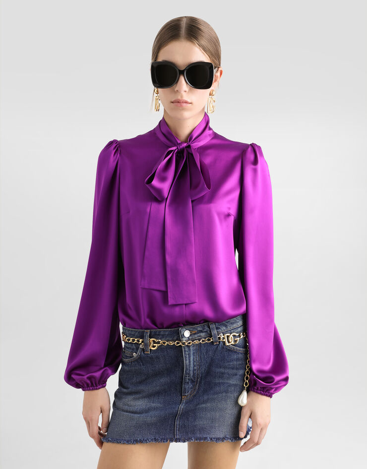 Dolce & Gabbana Silk satin shirt with pussy-bow Multicolor F5Q44TFU1AU