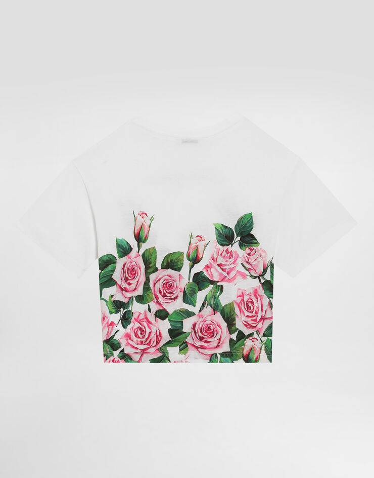 Dolce & Gabbana Jersey T-shirt with rose print Print L5JTNLII7GI