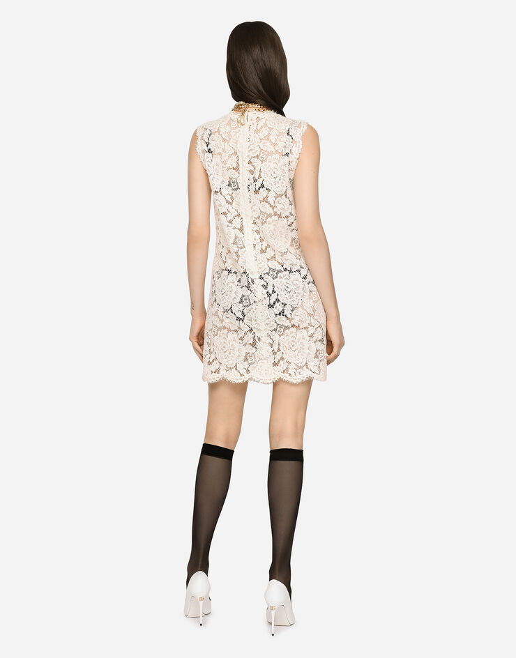 Dolce & Gabbana Lace dress with floral pattern White F6ATYTFLRE1