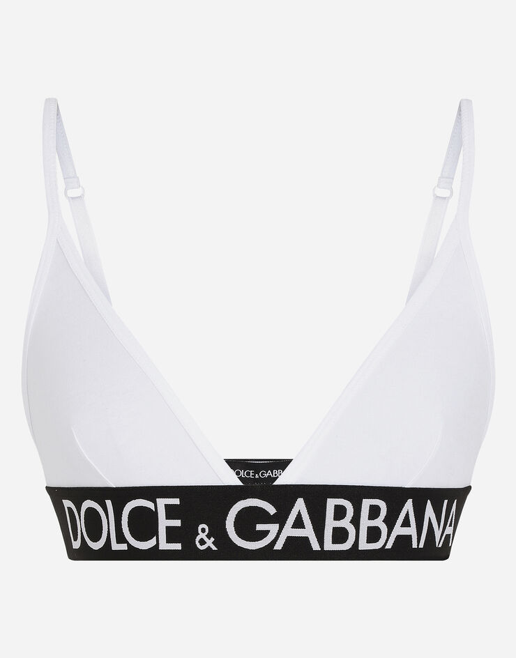 Dolce & Gabbana Sujetador de triángulo en punto con logotipo en el elástico Blanco O1A86TFUEEY