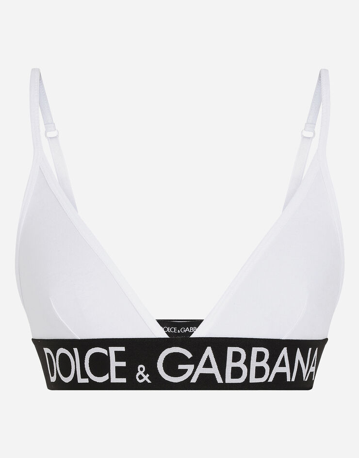 Dolce & Gabbana 徽标弹力饰带平纹针织三角文胸 白 O1A86TFUEEY