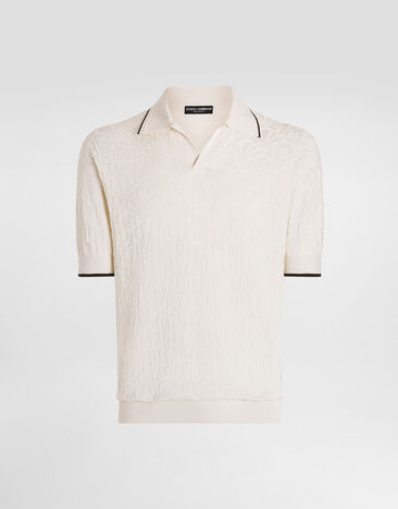 Dolce & Gabbana Silk polo shirt with allover logo White GXZ78TJBSM2