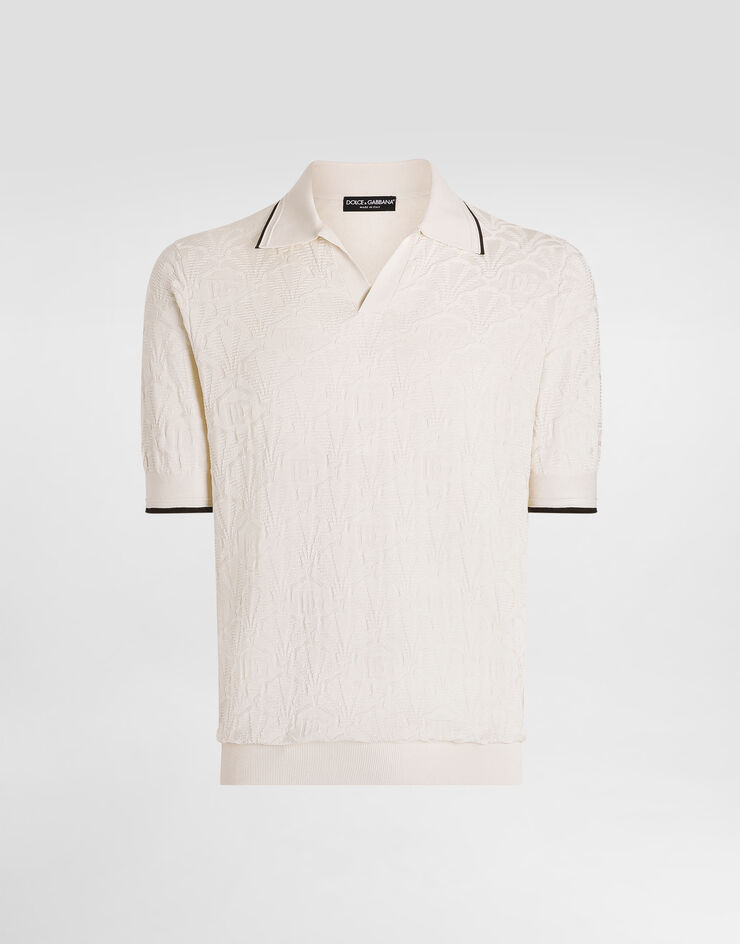 Dolce & Gabbana Silk polo shirt with allover logo White GXZ78TJBSM2