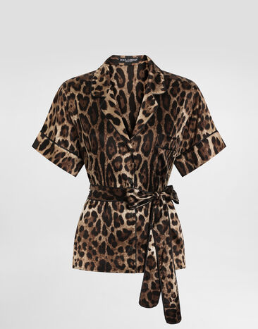 Dolce & Gabbana Belted silk shirt Animal Print F5G67TFSAXY