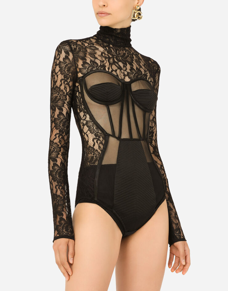 Dolce & Gabbana Long-sleeved lace bodysuit Black F751GTHLUAH