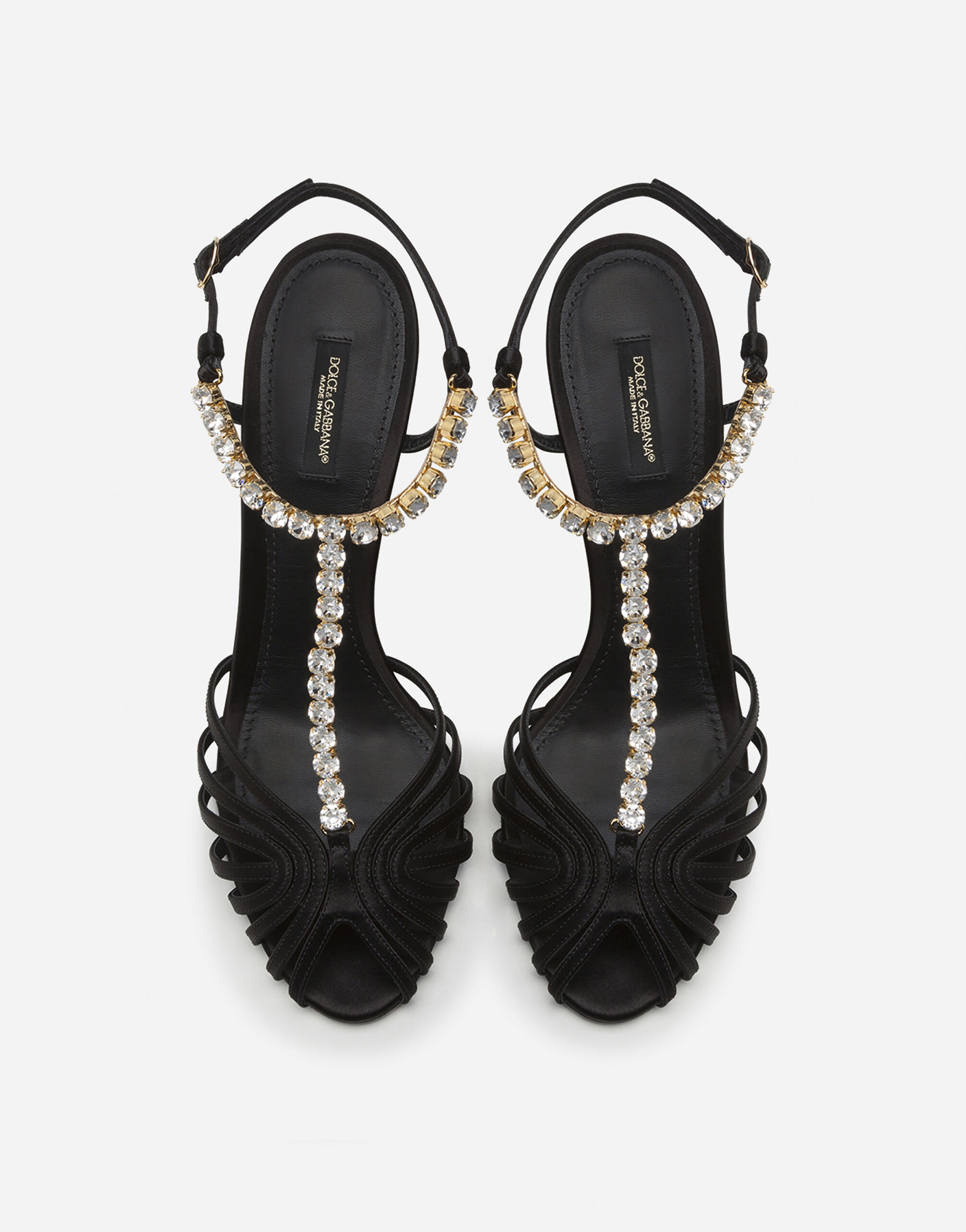 Satin sandals with jewel application