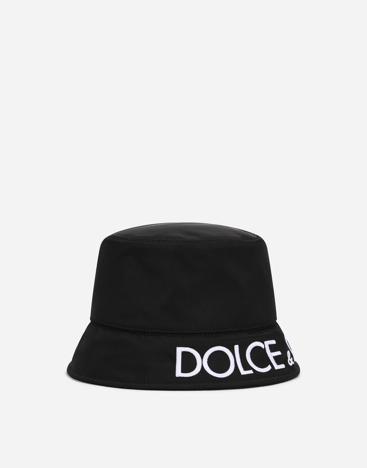 Dolce & Gabbana Nylon bucket hat with Dolce&Gabbana embroidery Black GH701ZHUMBB