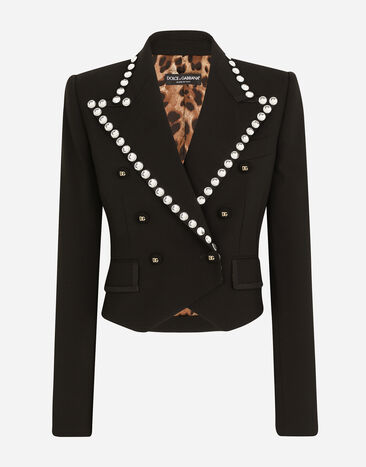 Dolce & Gabbana Wool Spencer-fit jacket with crystal piping Black F29KBZFUBAJ