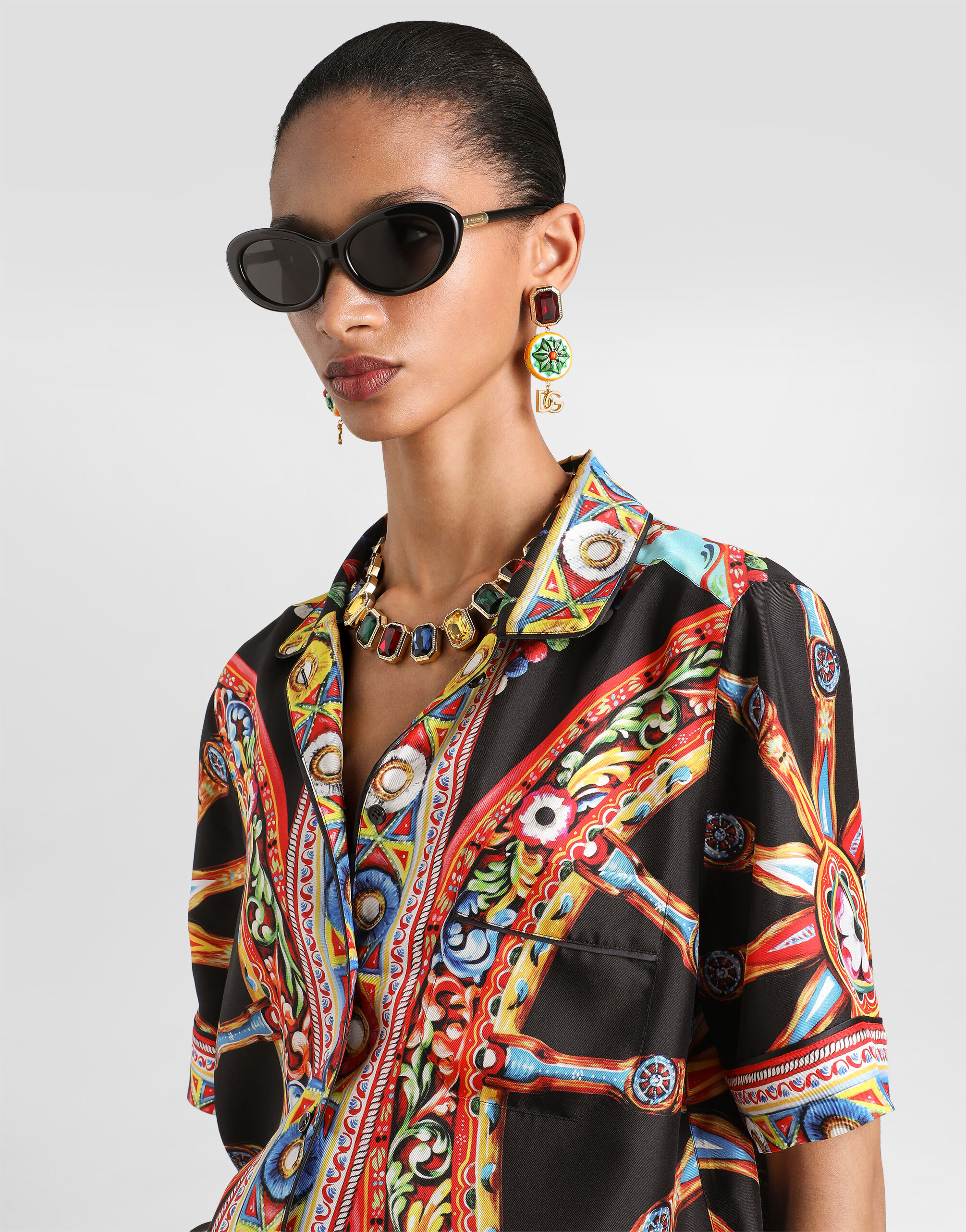 Carretto-print silk twill vanity shirt in Multicolor for Women