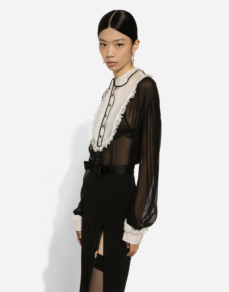 Dolce & Gabbana Chiffon shirt with shirt front and organza cuffs Black F5S17TFU1AT