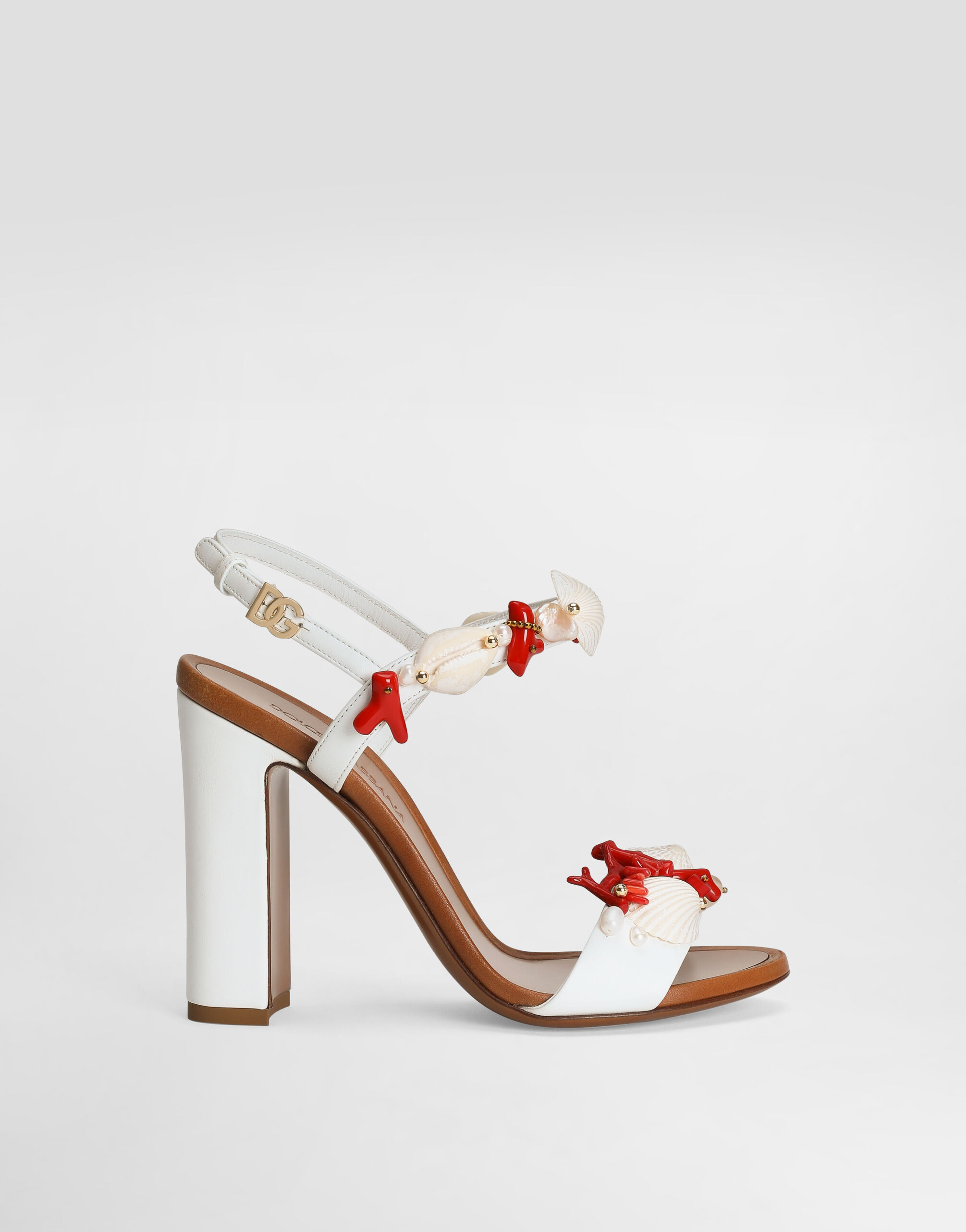 Nappa leather sandals with coral embroidery in White for